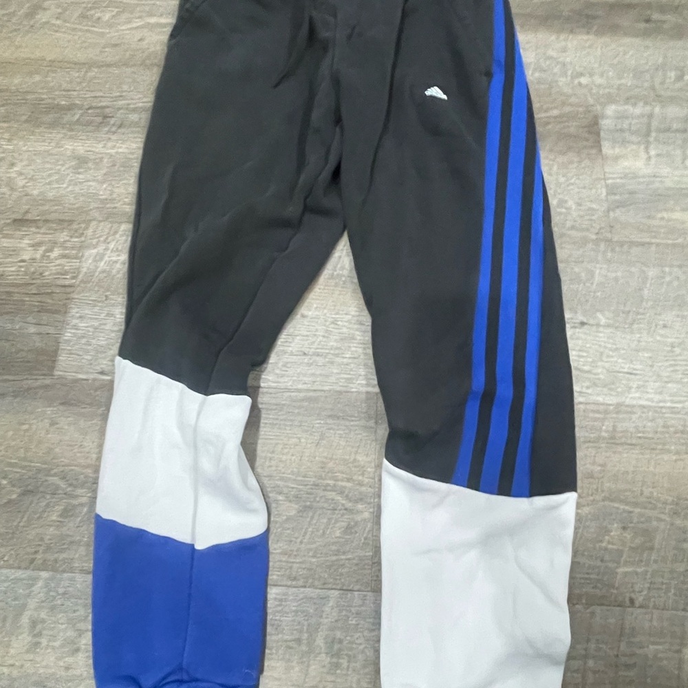 adidas Black Joggers with Blue and White Stripes